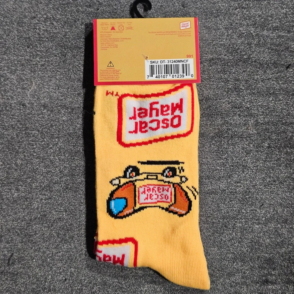 Oscar Mayer Wienermobile Crew Socks Mens Shoe Size 6-12 Yellow Novelty